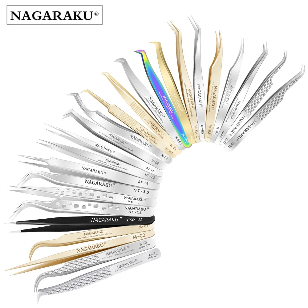 Veltora Nagaraku eyelash extension tweezers made of stainless steel, 3D accurate clip for precise eyelash application.