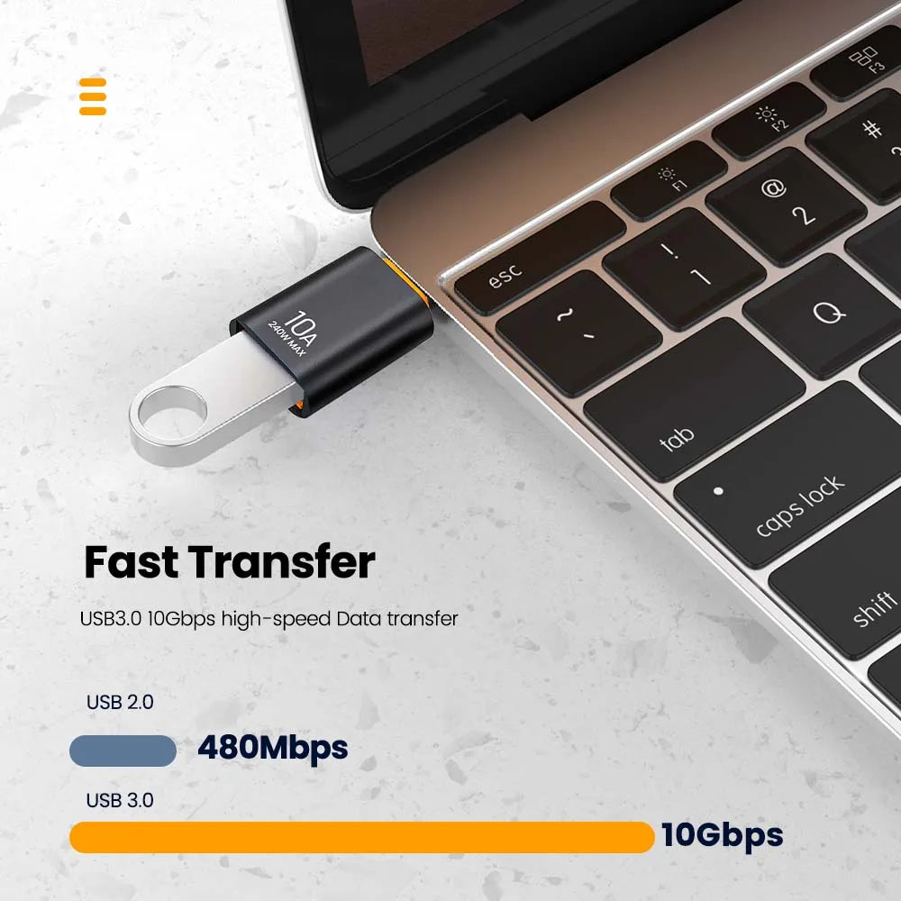 Veltora 10A OTG USB 3.0 to Type C adapter, USB female to Type C male, for fast charging and data transfer on Xiaomi, Samsung, laptops