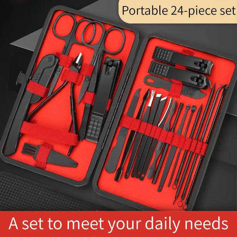 Veltora nail clipper set with manicure, pedicure, ear, and peeling knives, compact beauty tools for nail grooming and trimming.