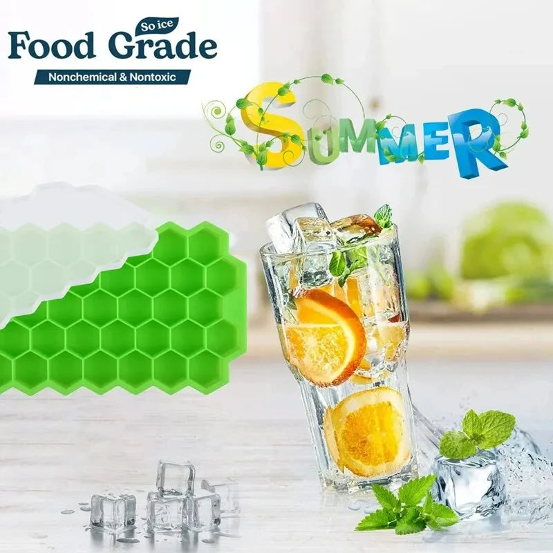 Veltora honeycomb lattice cube tray maker for DIY ice cubes, 37-cell ice mold without lid, clear silicone material