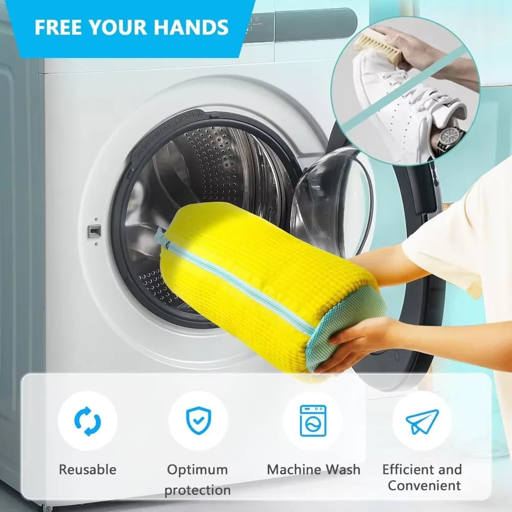 Veltora shoe washing machine bag for sneakers and tennis shoes, reusable cleaning bag for stain-free shoe washing.