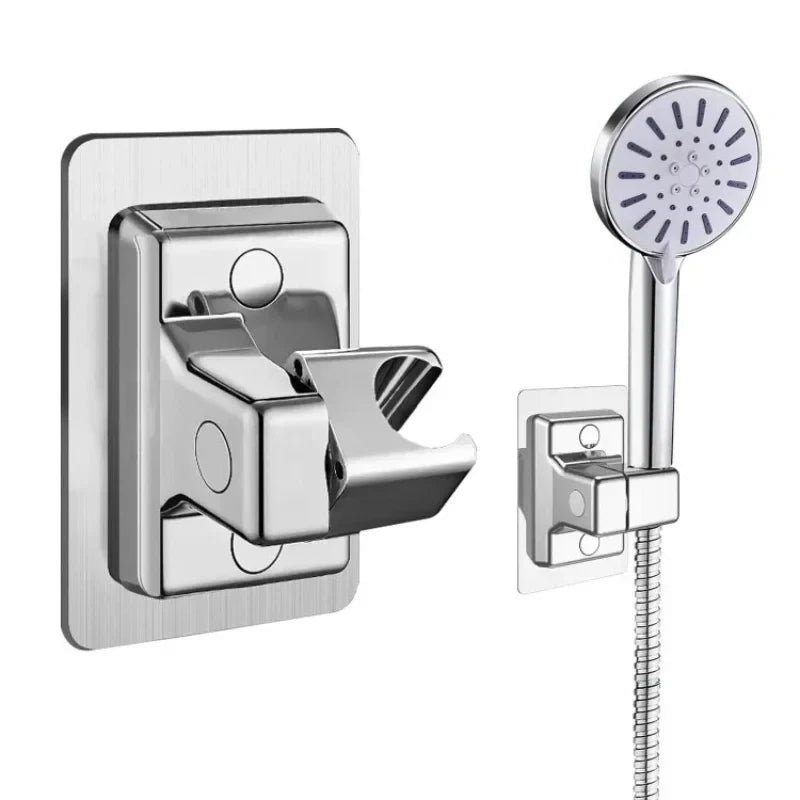 Veltora adjustable wall-mounted shower head holder with adhesive backing, supporting and securing showerheads comfortably.