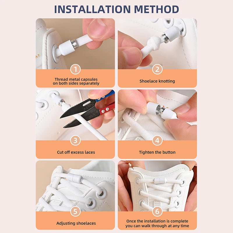 Veltora elastic no tie shoelaces with metal lock, semicircle design, for kids and adult sneakers, quick and easy to lace.