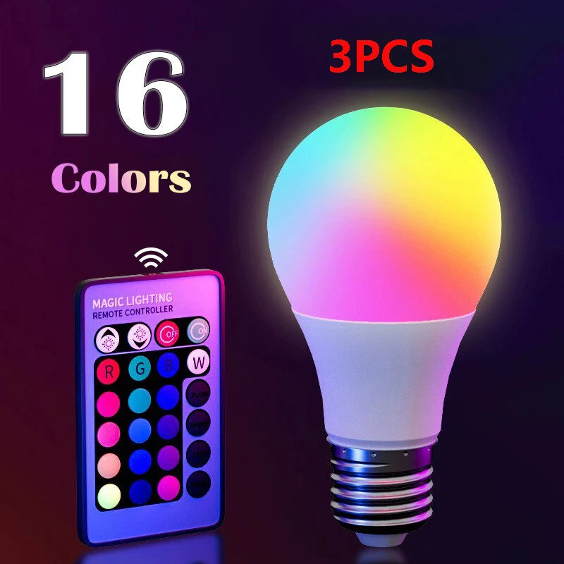 Veltora 16-color RGB LED E27 bulb with remote control, dimmable smart household lighting for ambient atmosphere at 220V