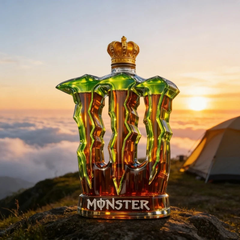 Veltora Monster Claw Leg glass decanter with crown top, clear whiskey bottle for home bar and decorative spirit dispensing.