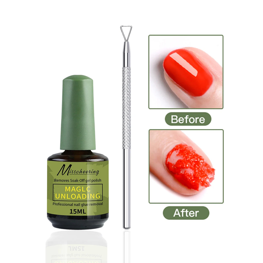 Veltora nail remover set with remover tool for quick, gentle removal of gel and poly nail gels without damaging nails.
