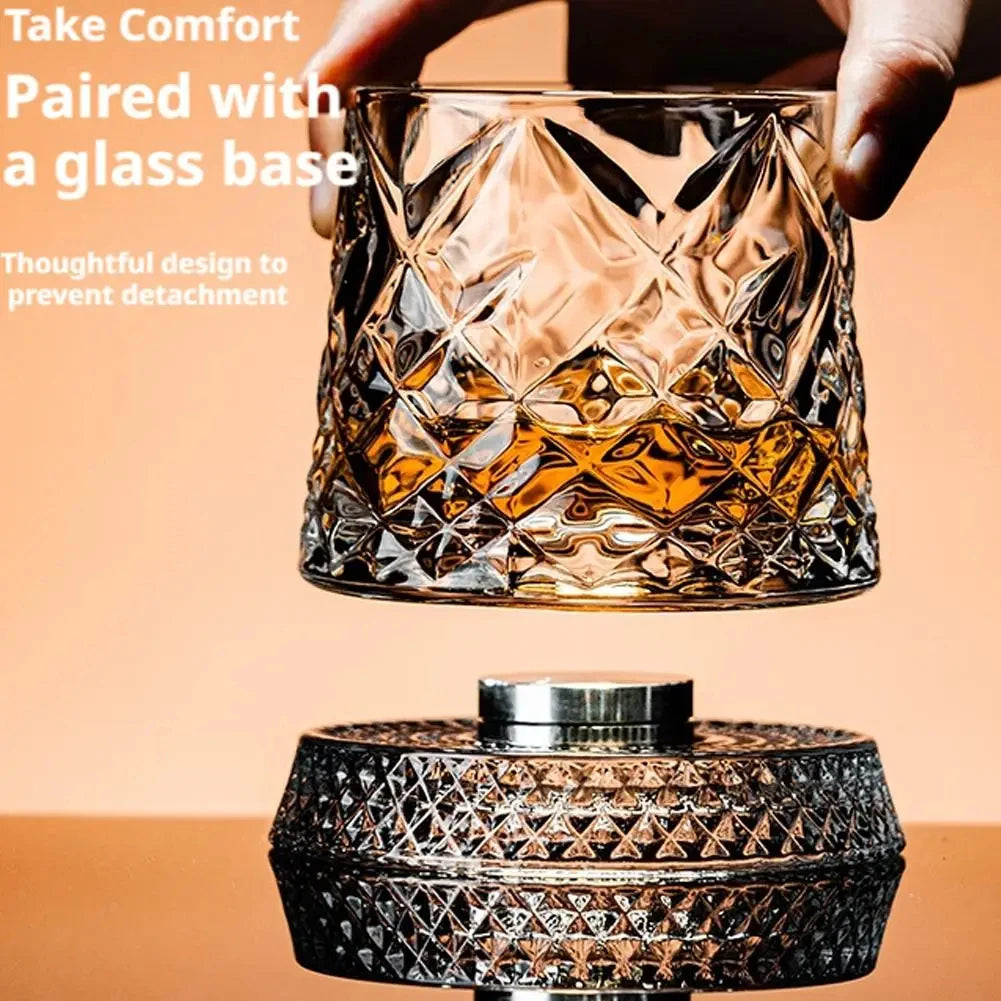 Veltora 2-piece whiskey glasses with rotating glass bases, crystal rum glasses for cocktails and party drinking.