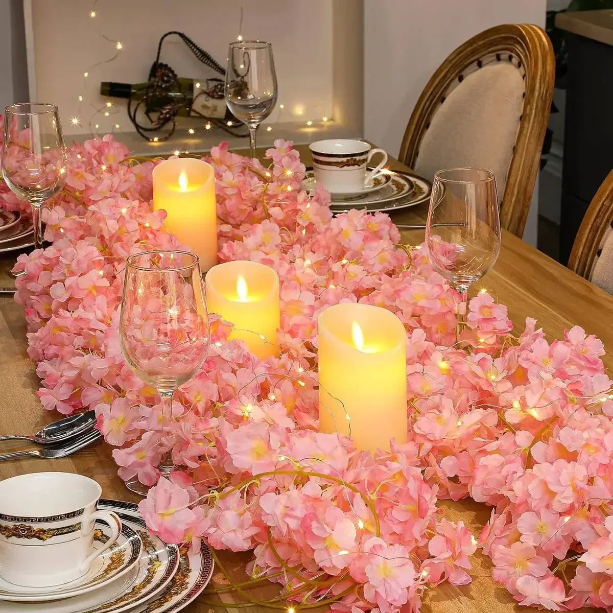 Veltora cherry blossom string light garland with 20 LED fairy lights and artificial flower vines for bedroom, wedding, or party decor