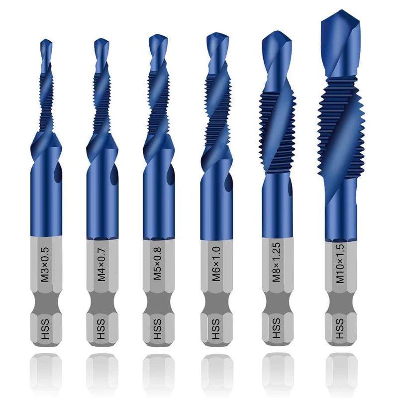 Titanium plated HSS screw thread metric tap drill bits set by Veltora, includes M3 to M10 sizes for precision screw machining.