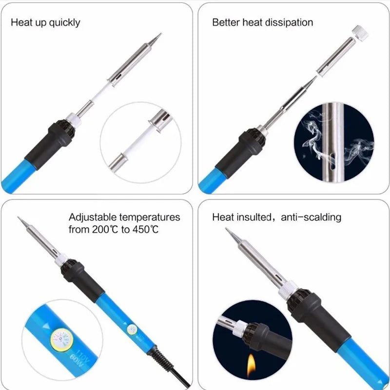 Veltora adjustable temperature electric soldering iron with US or EU plug, 60W, used for welding and soldering repairs.