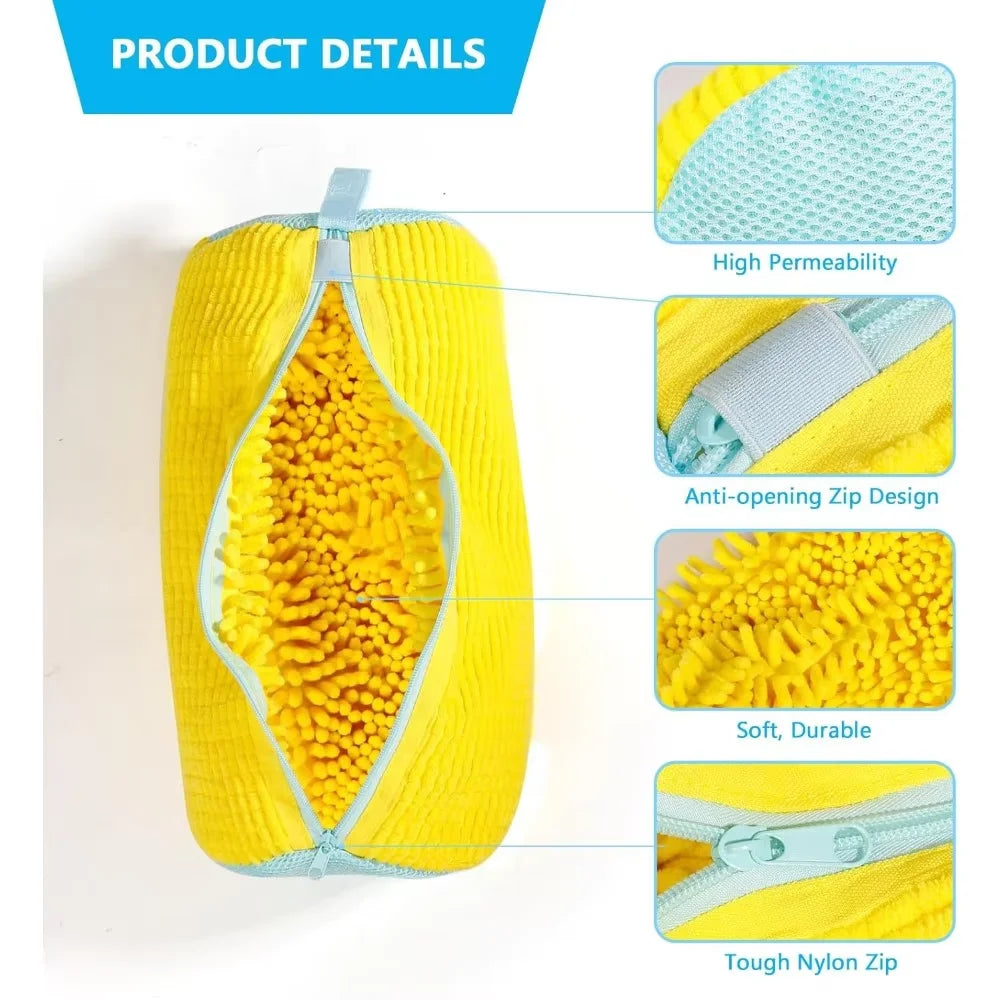 Veltora shoe washing machine bag for sneakers and tennis shoes, reusable cleaning bag with stain-resistant design, shown open with shoes inside