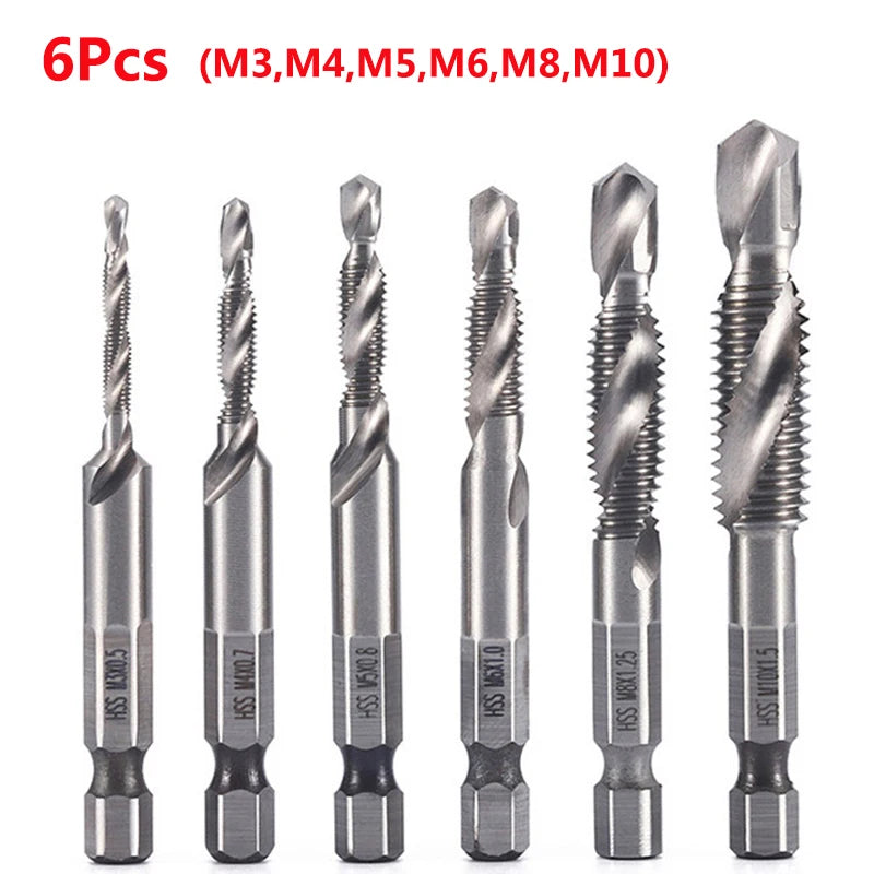 Veltora titanium plated HSS screw thread metric tap drill bits set with hex shank for M3 to M10 screw machine applications