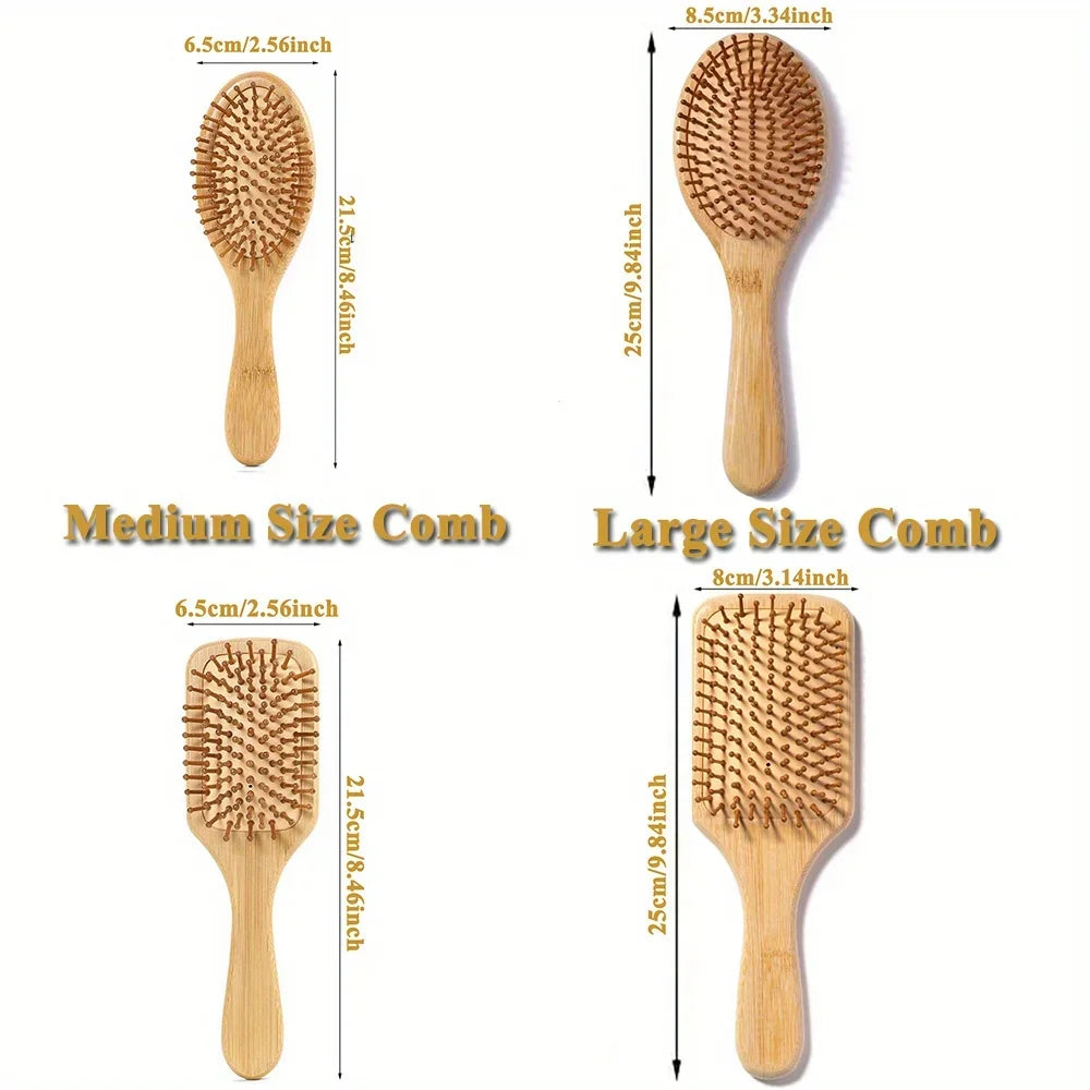 Veltora natural bamboo paddle comb with air cushion, anti-static, tangle-free scalp massage comb for real hair wigs