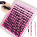 Veltora QIUNING Manga Lash Clusters Kit with cat eye lash extensions, lash bond, and seal in a mixed tray for natural volume.