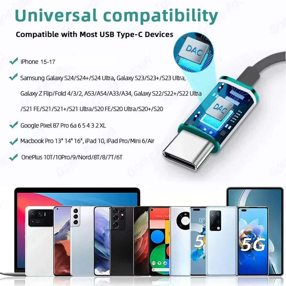 Veltora Type C and 3.5mm wired headphones with stereo sound, HD mic, volume control, for iPhone 15-17 and Samsung smartphones.
