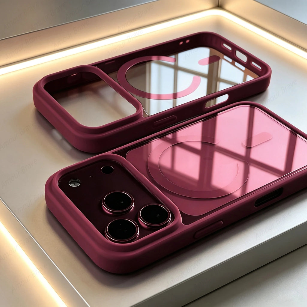 Veltora MagSafe wireless charge phone case for iPhone 14-18 Pro Max, acrylic cover with magnetic design, transparent and sleek.