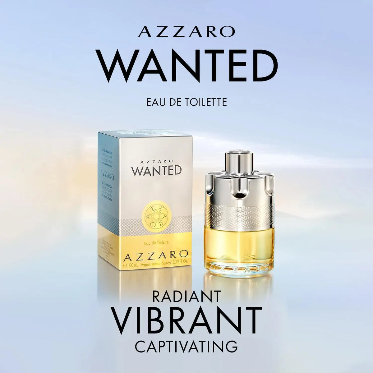 Veltora Azzaro Wanted Eau De Toilette men's cologne with woody vetiver scent, featuring a sleek bottle design for everyday wear