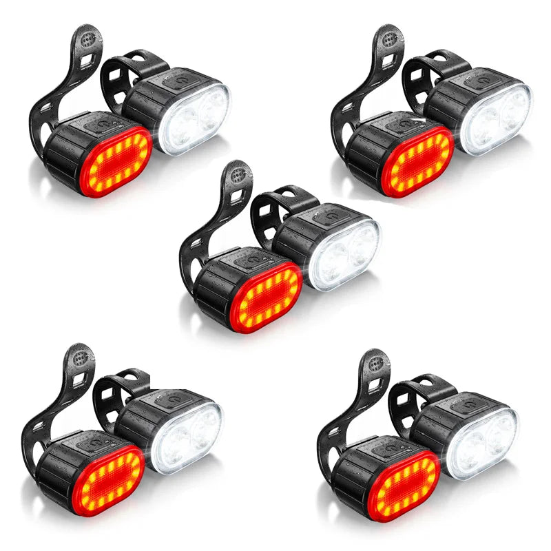Veltora rechargeable bike front and rear LED lights with cycling flashlight and lantern for enhanced visibility during bike rides