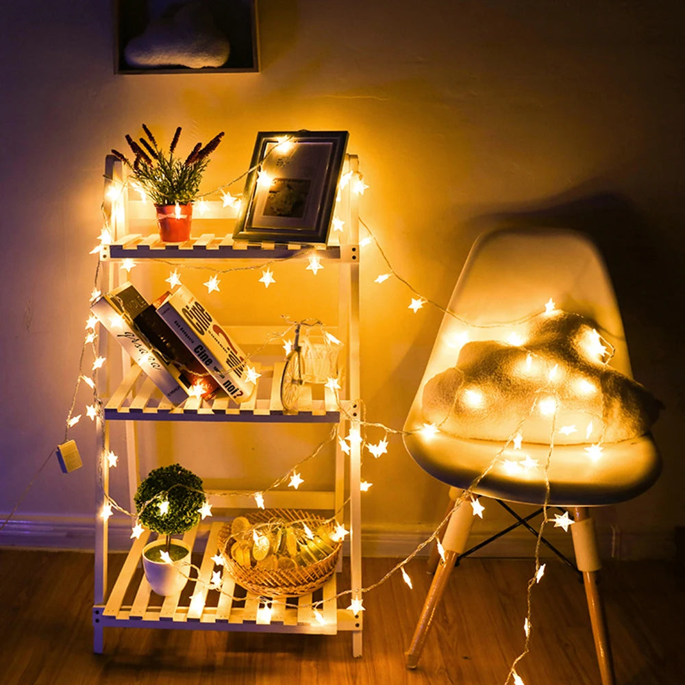 Veltora LED star fairy lights outdoor string lights garland for garden, terrace, home, or wedding decoration.