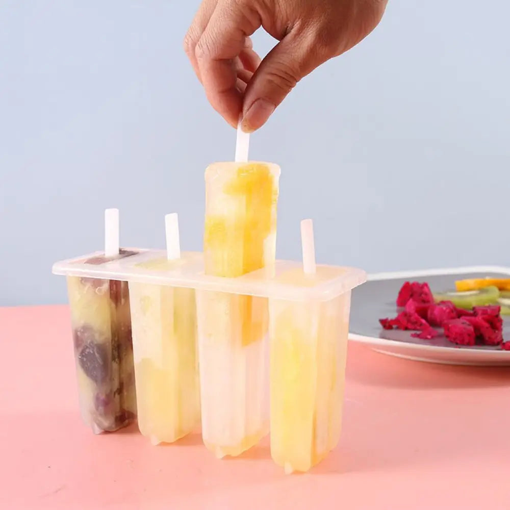 Veltora 4-link popsicle mold with lid for homemade mung bean and ice cream frozen treats, reusable ice cream molds for home use.