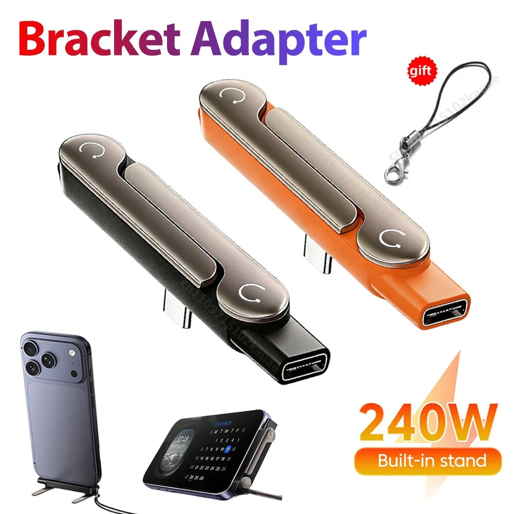 Veltora 1/2/3PCS Type C phone charging bracket adapter with foldable holder, 240W fast charging OTG USB-C converter.