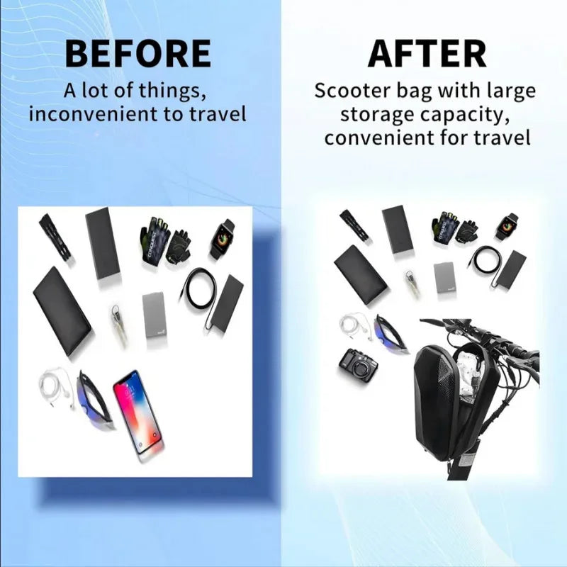 Veltora electric scooter handlebar bag with large waterproof storage, suitable for bicycle and scooter front handlebar storage.
