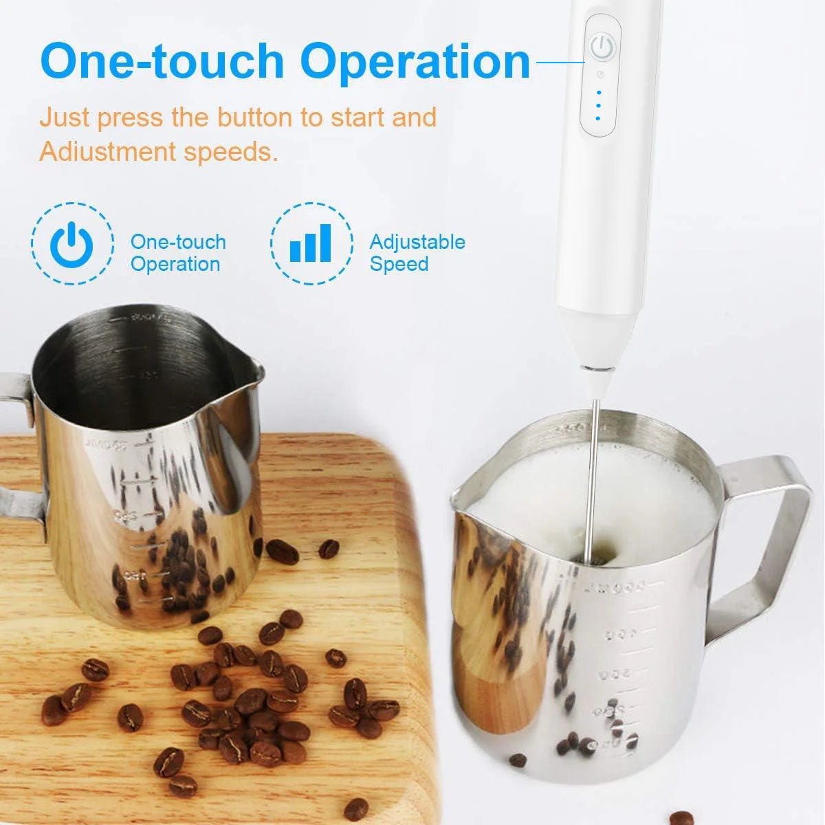 Veltora MINI USB rechargeable milk frother with 3 speeds, electric handle blender for coffee foam and egg beating.