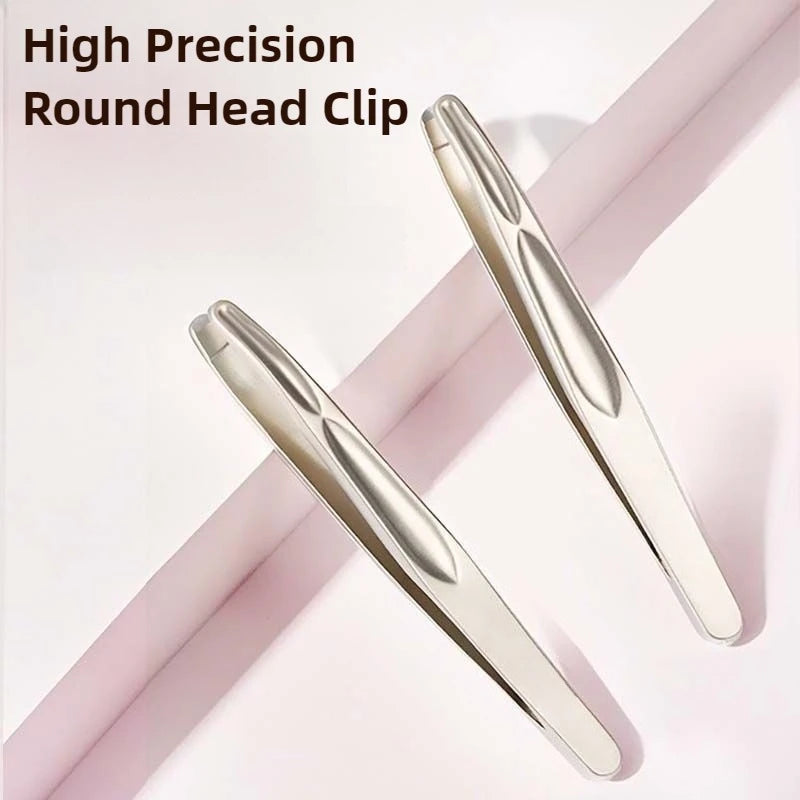 Veltora stainless steel precision tweezers with round head for eyebrows, eyelashes, beard, and mustache grooming, seamless clamping design