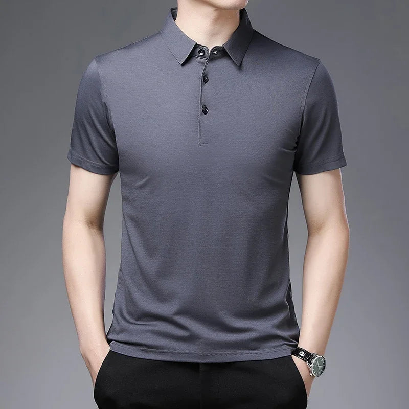 Veltora men's solid color business casual polo shirt, short sleeve, breathable summer top, comfortable for casual wear