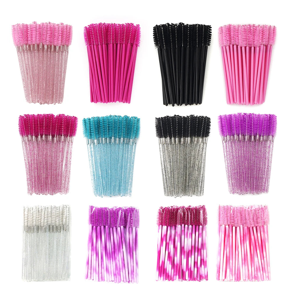 Veltora ANNAFRIS 50-pack disposable eyelash and eyebrow brushes with soft crystal heads, ideal for lash extension and mascara application
