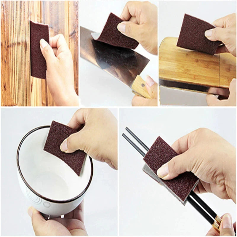 Veltora heavy-duty melamine sponge for cleaning motorcycle parts and kitchen surfaces, showing soft white cleaning sponge.