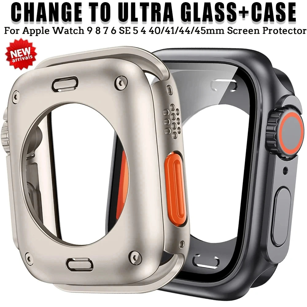 Veltora Apple Watch screen protector cover for 40mm to 45mm models, with front and rear bumper case in clear PC material.