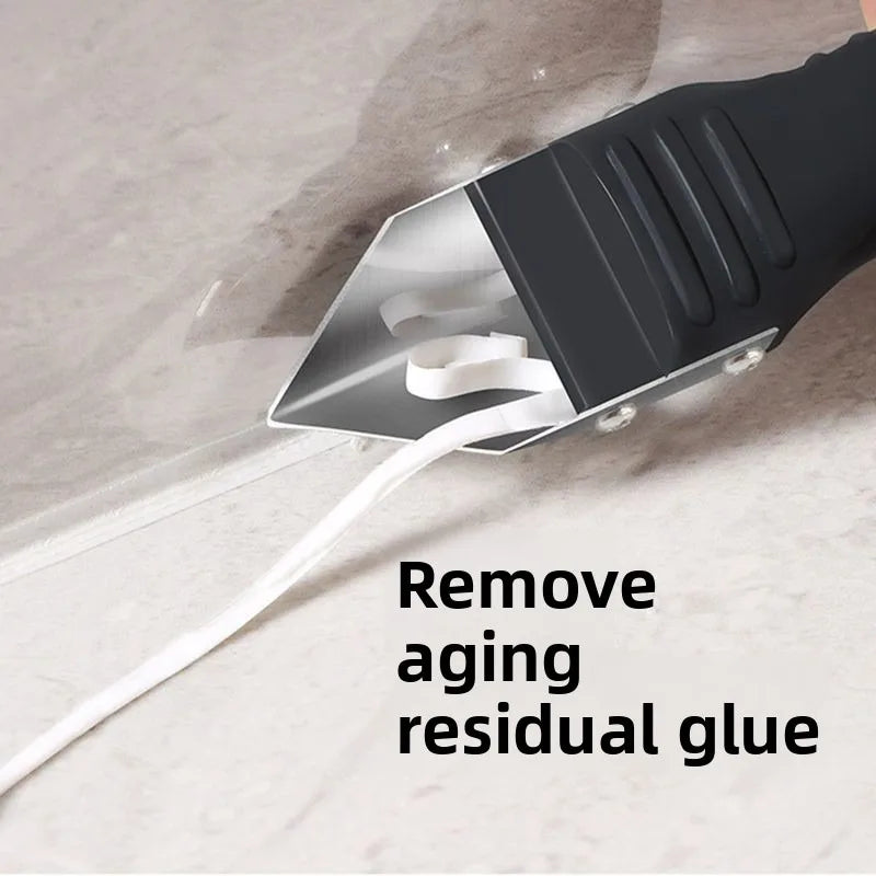Veltora 5-in-1 silicone scraper and grout remover tool for caulking, cracks, and adhesive removal with ergonomic handle.
