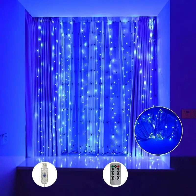 Veltora Christmas fairy curtain lights with USB, 8 lighting modes, remote control, ideal for home, bedroom, and wedding décor