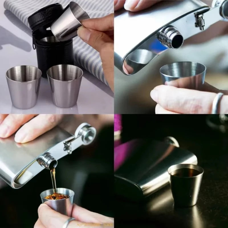 Veltora stainless steel mini cups set with 30ml and 170ml capacity, ideal for outdoor travel, camping, or home bar use.