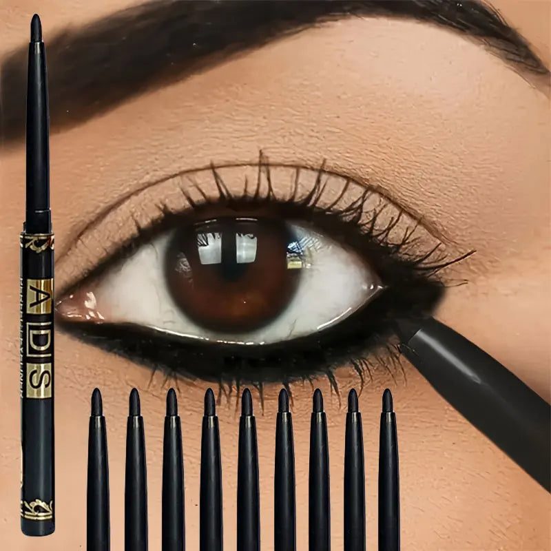 Veltora waterproof black eyeliner pencils in 3 or 9-piece set, long-lasting, smudge-proof, sweat-resistant for bold eye makeup.