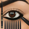 Veltora waterproof black eyeliner pencils in 3 or 9-piece set, long-lasting, smudge-proof, sweat-resistant for bold eye makeup.