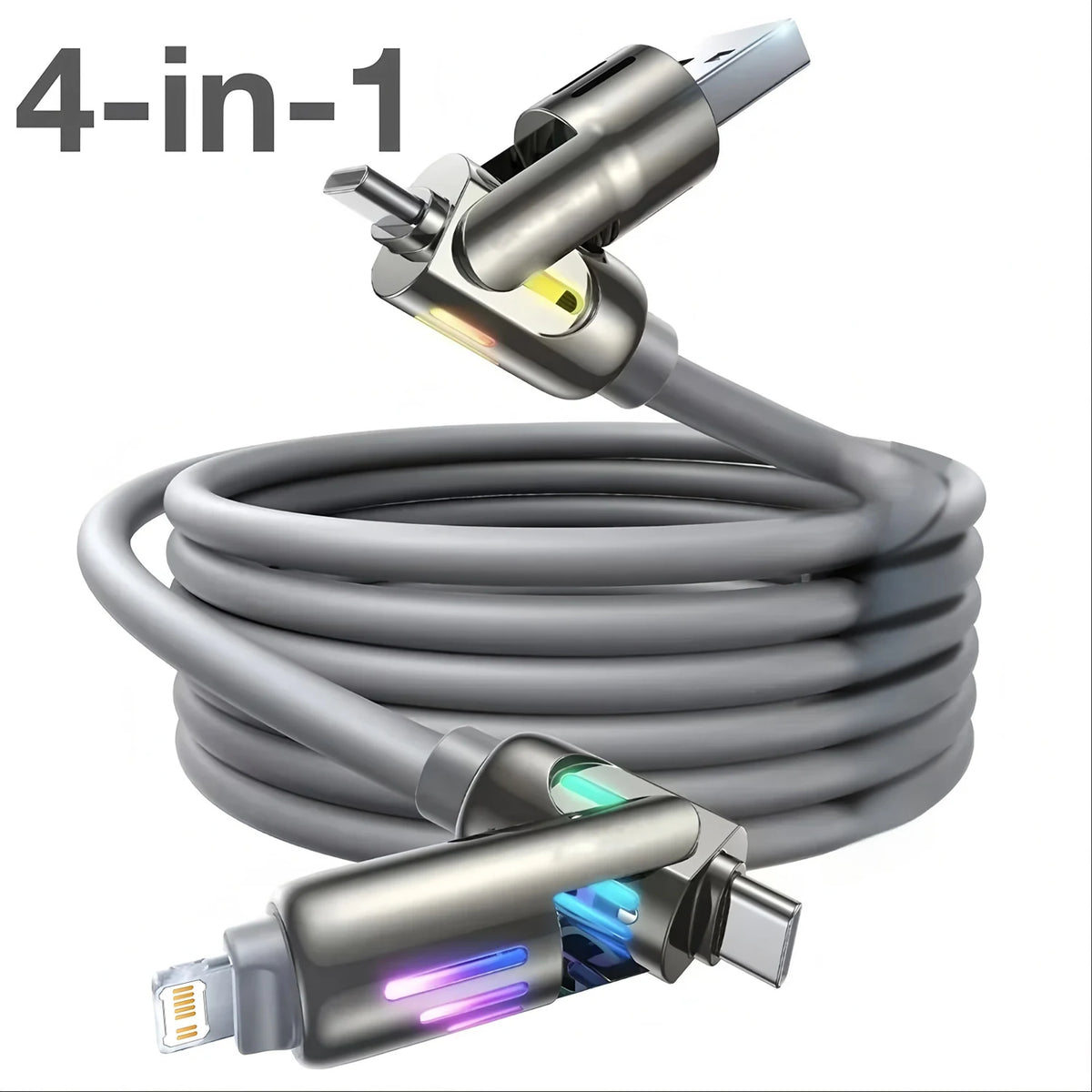 Veltora 4-in-1 240W USB Type C silicone fast charging cable with Type-C to USB A connectors for iPhone, Huawei, Samsung, Xiaomi devices