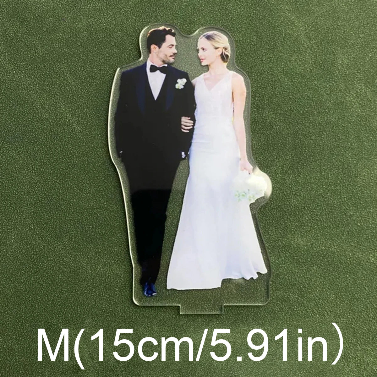 Veltora custom acrylic wedding human desktop standees set with personalized character images and names for wedding decor.