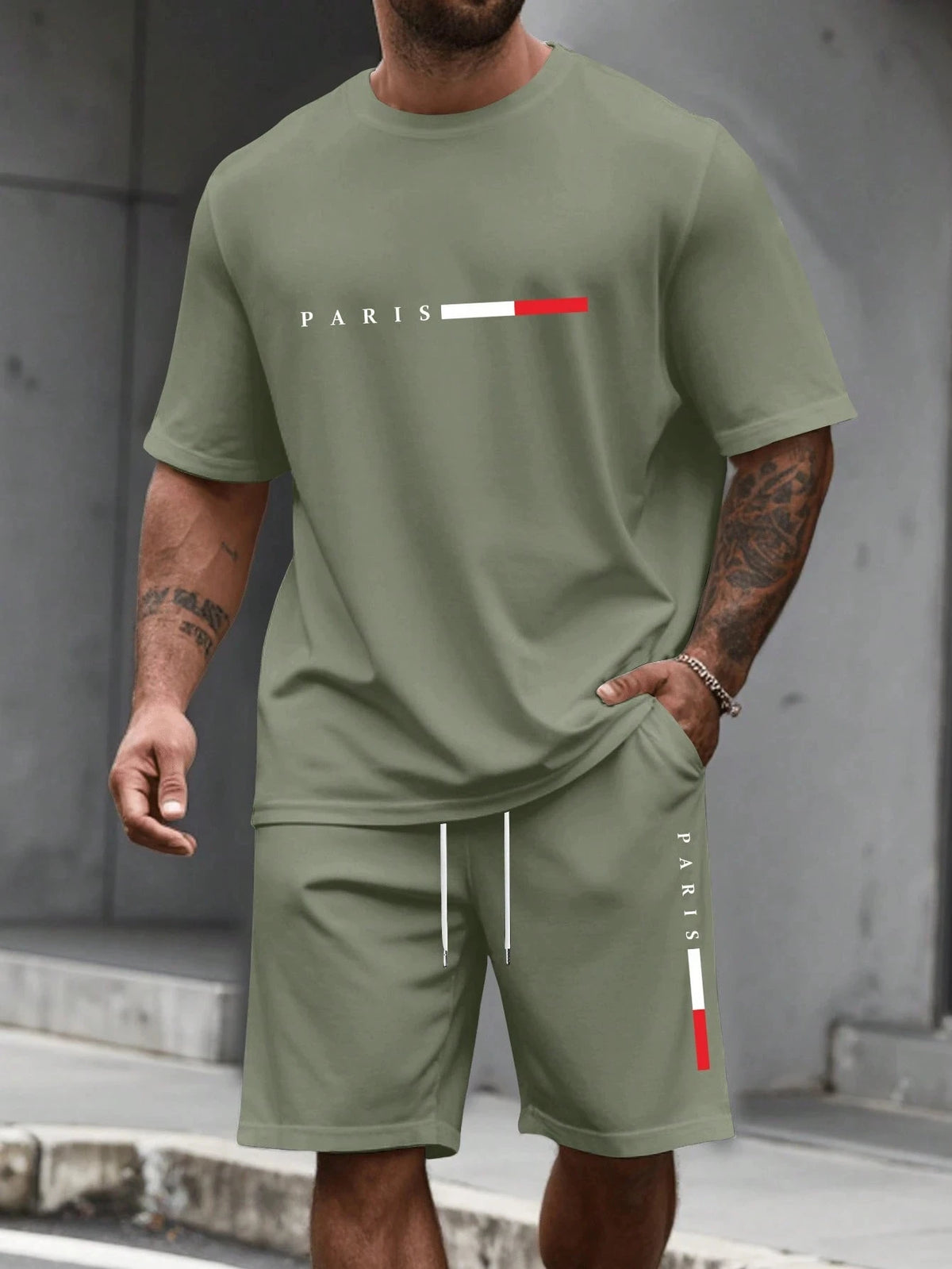 Men's Veltora 2-piece tracksuit with short sleeve O-neck T-shirt and shorts, ideal for summer running and casual wear.