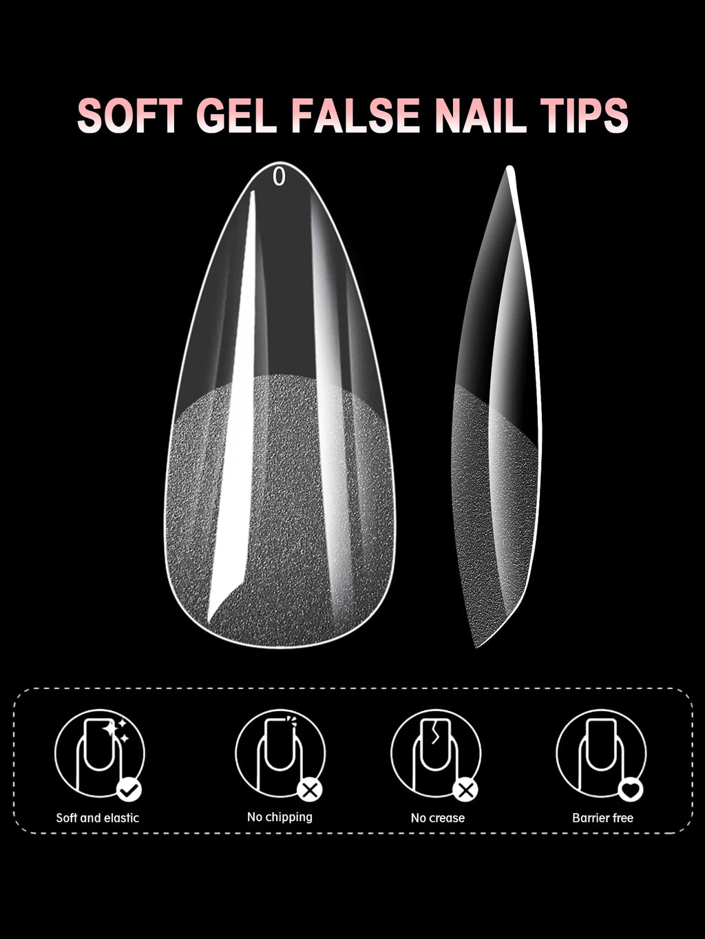 Veltora short almond gel nail tips in various sizes, full cover false nails for acrylic nails, salon and home press-on manicure