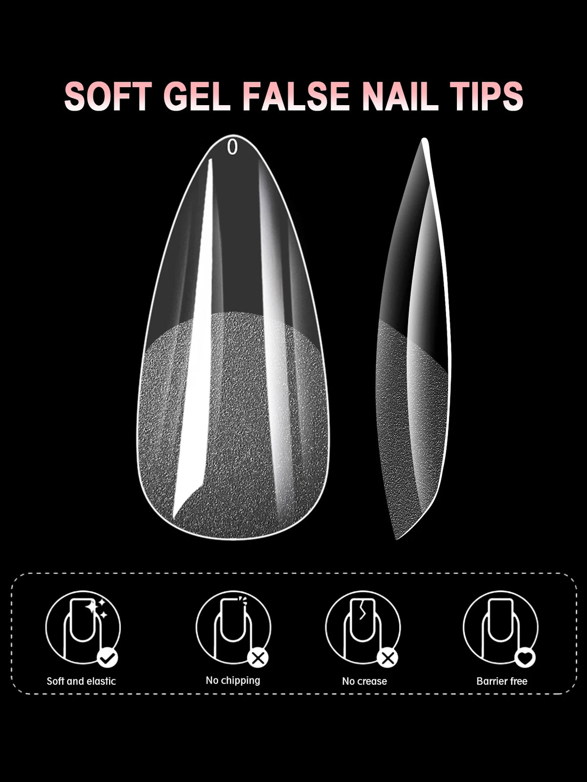 Veltora short almond gel nail tips in various sizes, full cover false nails for acrylic nails, salon and home press-on manicure