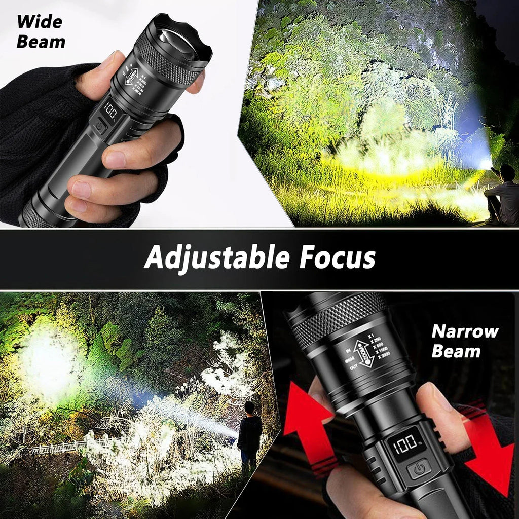 Veltora 2000LM P50 LED tactical flashlight with telescopic zoom, handheld emergency spotlight, powered by 14500 or 18650 battery