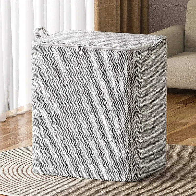 Veltora household large capacity storage bag made of non-woven material for quilt, clothing, and toy organization in closet or wardrobe.