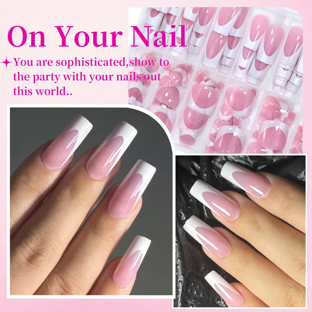 Veltora 144pcs French hand and foot nail set with shiny short square acrylic false toenails for salon use