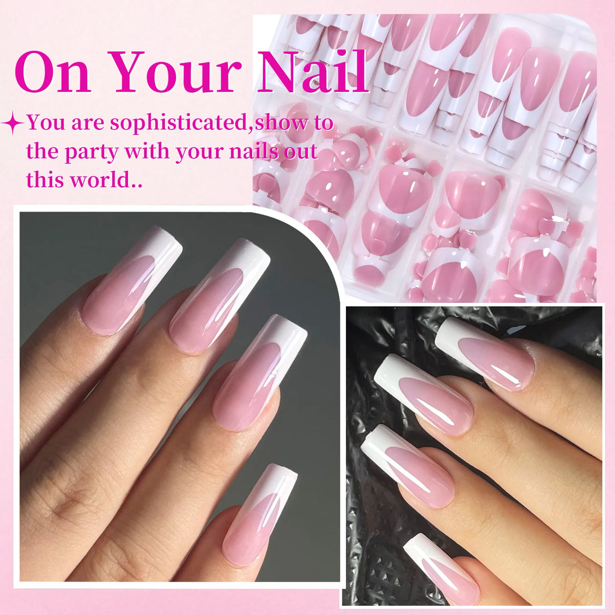 Veltora 144pcs French hand and foot nail set with shiny short square acrylic false toenails for salon use