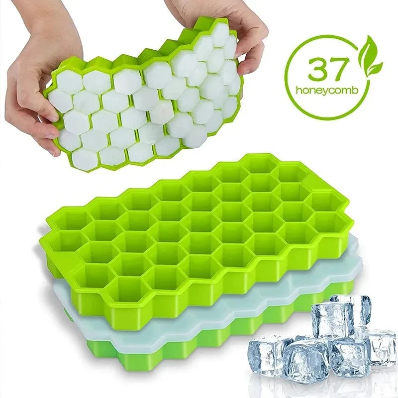 Veltora honeycomb 37 lattice cube tray maker without lid, DIY ice mold, clear plastic with multiple cube compartments