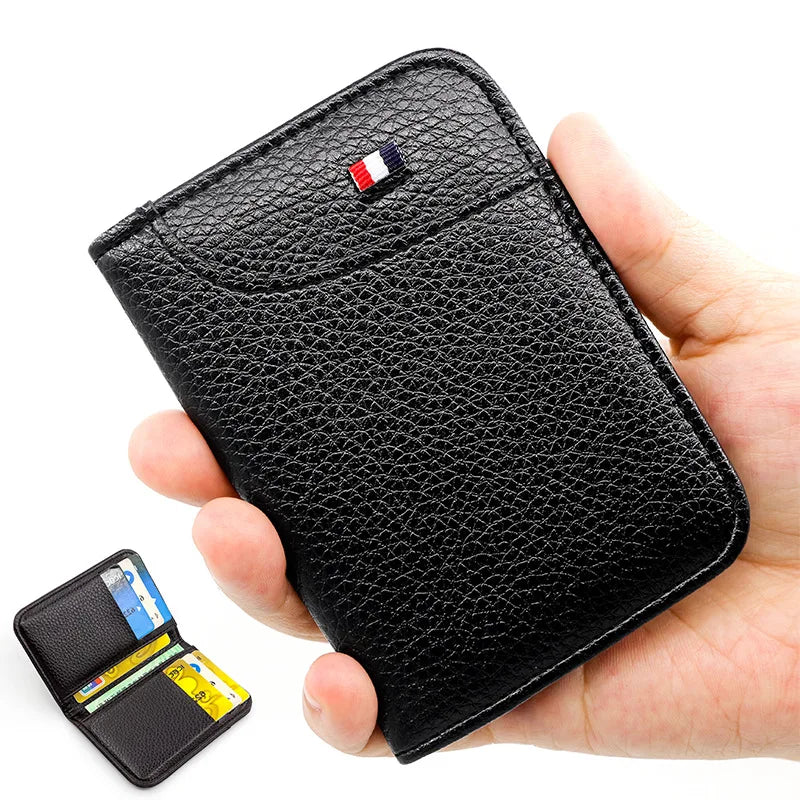 Veltora portable slim PU leather men's credit card wallet with multiple card slots, compact and lightweight for easy carrying.