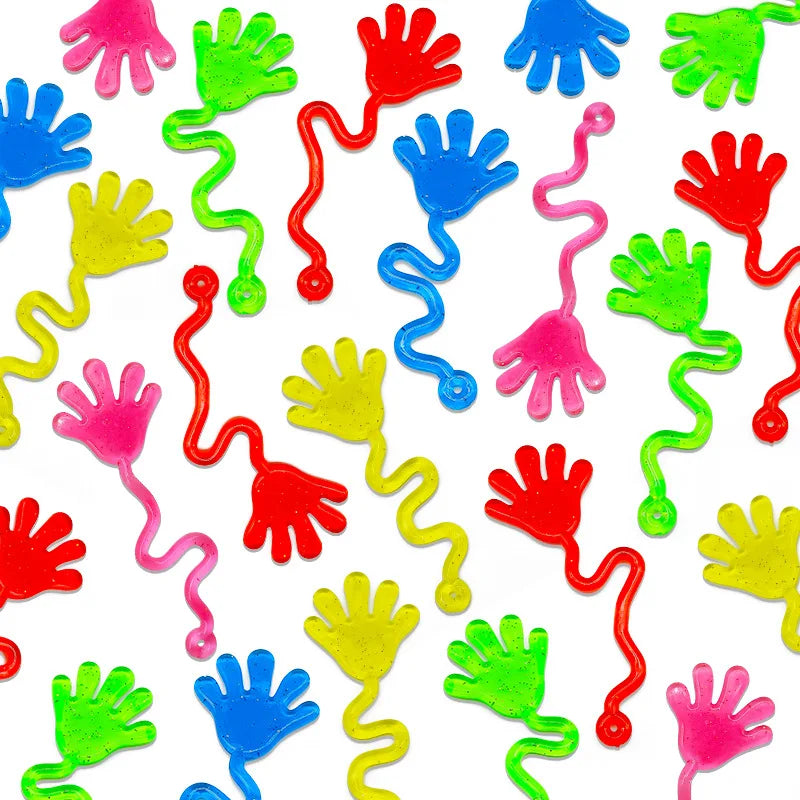 Set of 5-20 colorful glitter sticky hands toys by Veltora, elastic and squishy slap palm toy for fun party favors and novelty gifts.