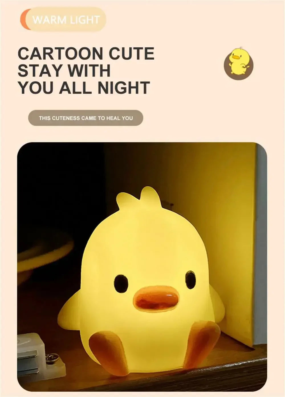 Veltora duck night light for kids' bedroom, cute cartoon animal bedside lamp, perfect for bedtime decoration and Christmas gift.